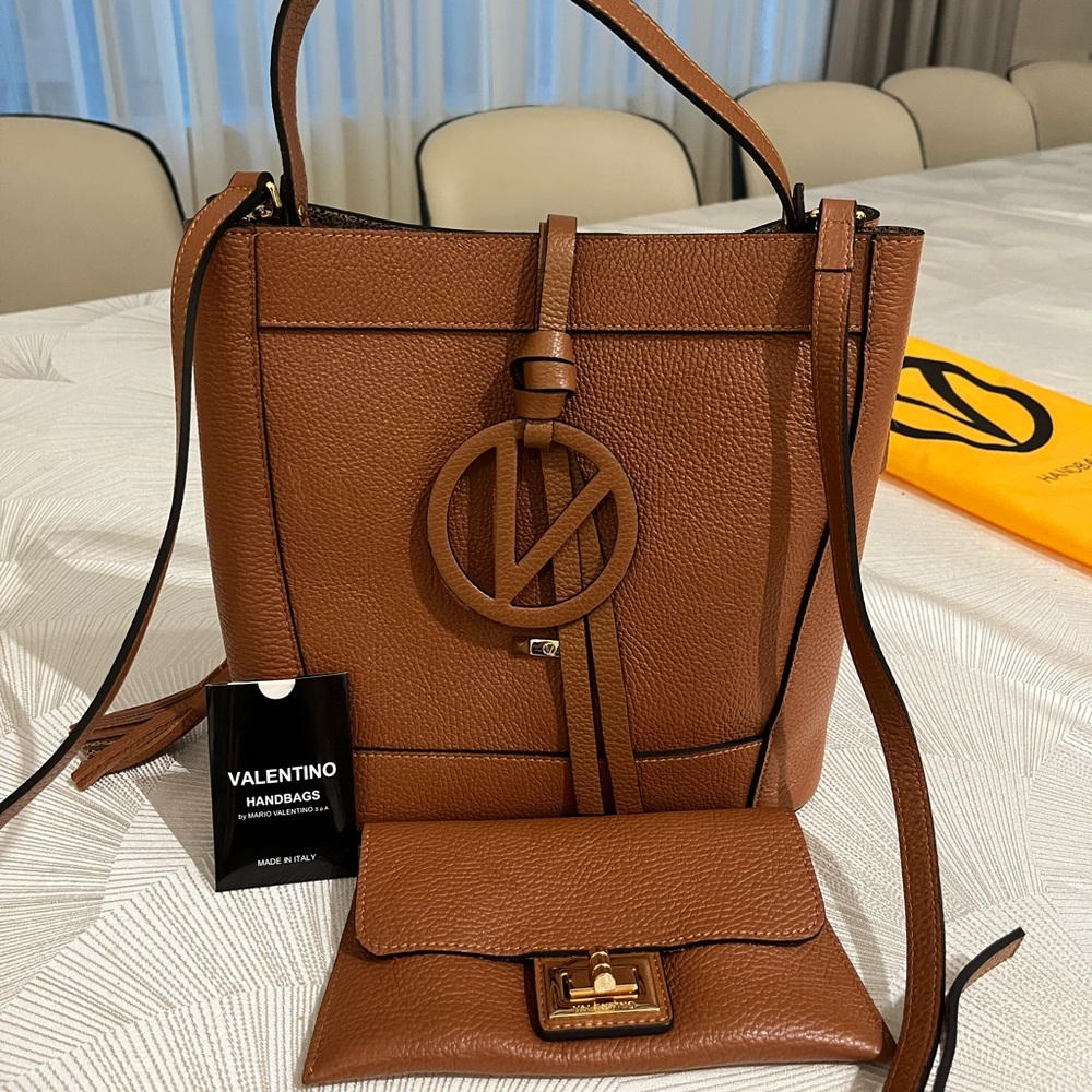 Valentino leather camel handbag